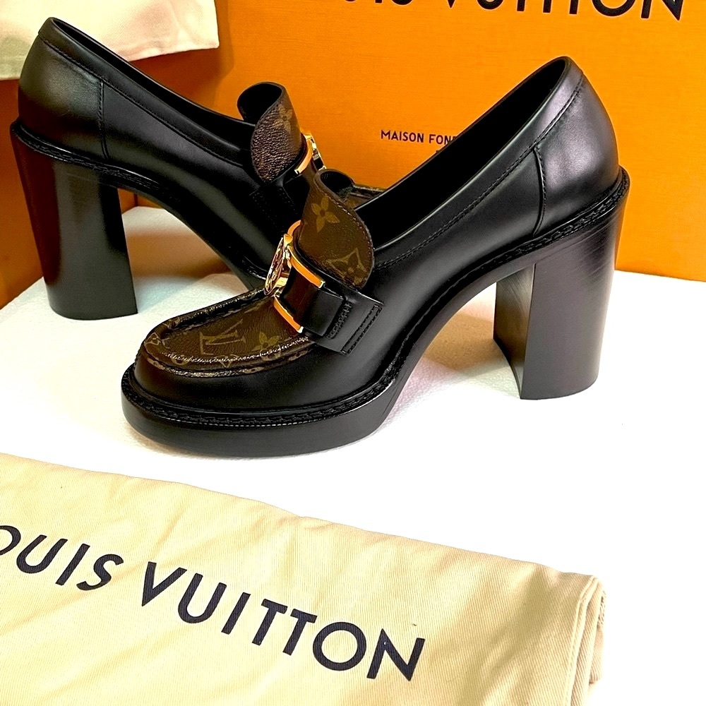 BRAND NEW LOUIS VUITTON ACADEMY MONOGRAM HIGH HEEL LOAFER WOMENS BOOTS W/ BOX